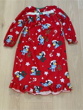 Girls' Red Bluey Christmas Nightgown Size 6, Kid’s Long-Sleeve Pajamas, Sleepwea
